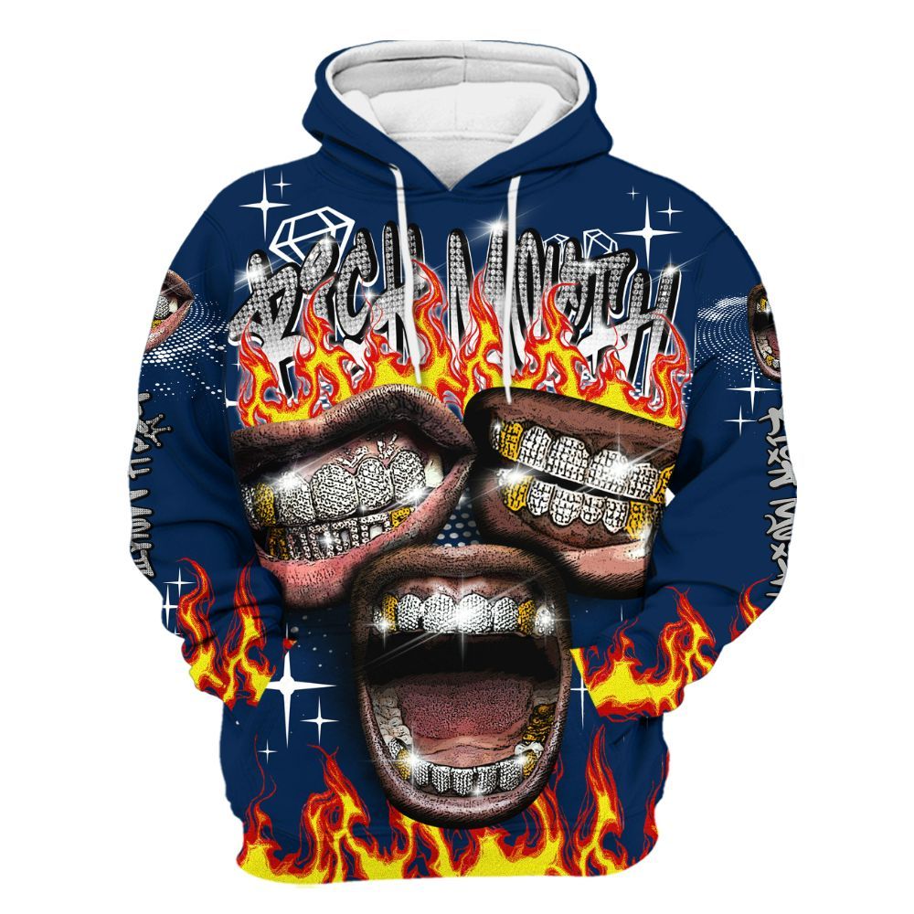 Hoodie To Match SB White Navy 4s - Rich Mouth Fire Rap Retro 90s All Over Print
