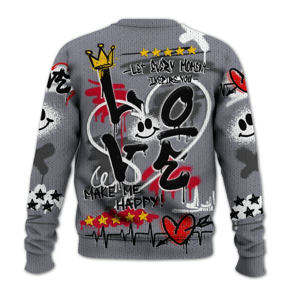 Knitted Sweater To Match Retro Black Flint 13s - Happy Love Beats Graffiti Streetwear