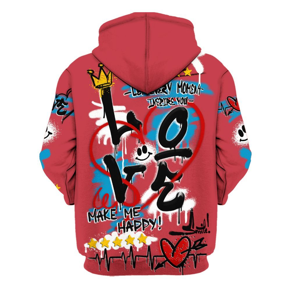 Hoodie To Match High OG University Red Dark Powder Blue 1s - Happy Love Beats Graffiti Streetwear All Over Print