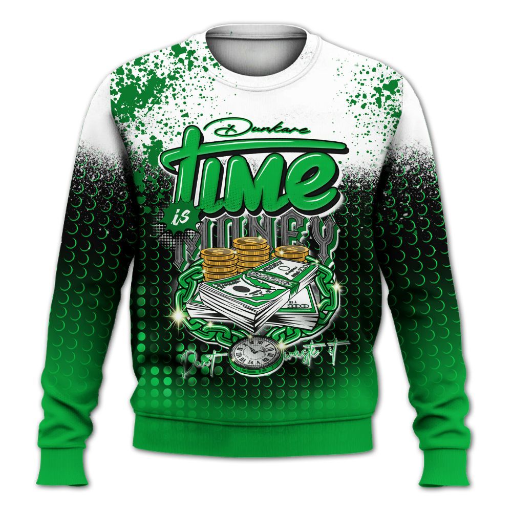 Sweatshirt To Match Lucky Green 5s - Halftone Time Is Money All Over Print