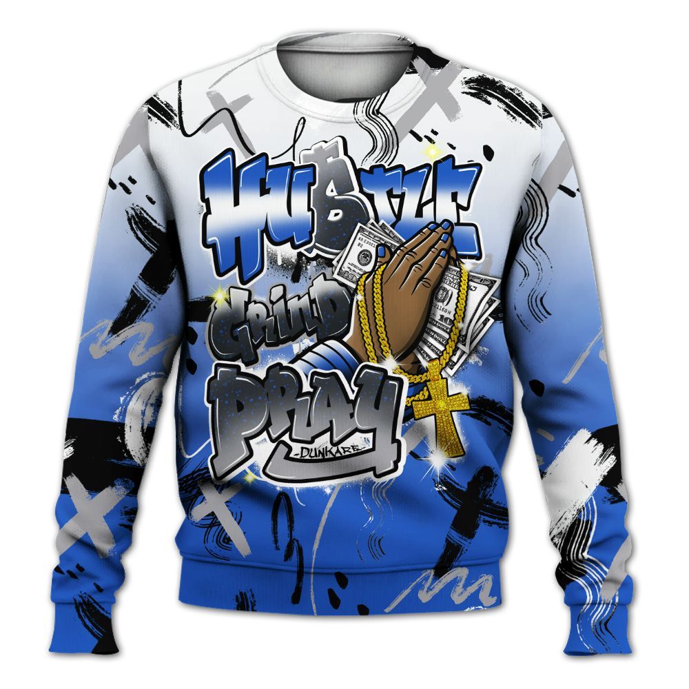 Sweatshirt To Match Retro Stealth 5s - Money Hustle Grind Pray All Over Print