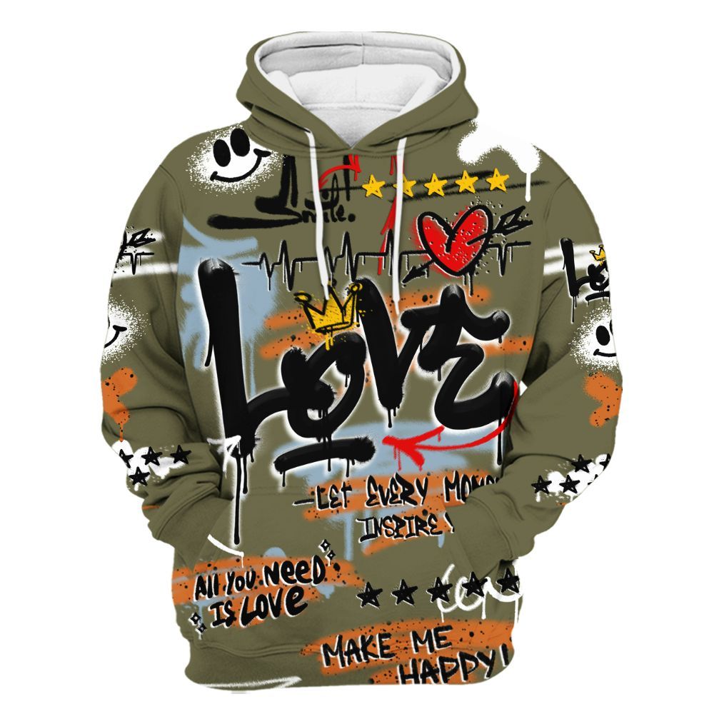 Hoodie To Match Olive 5s - Happy Love Beats Graffiti Streetwear All Over Print