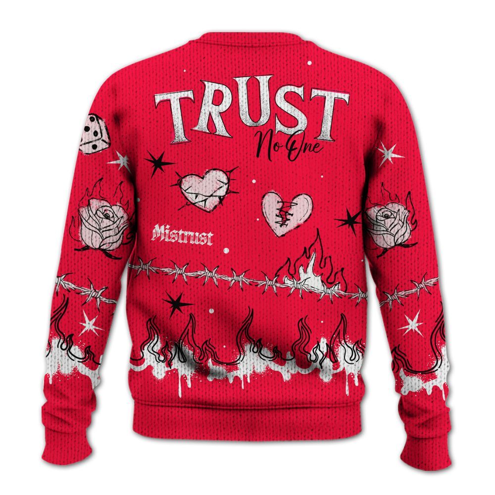 Knitted Sweater To Match Retro Fire Red 3s - Trust No One Snake-Bite Doodle Crayon