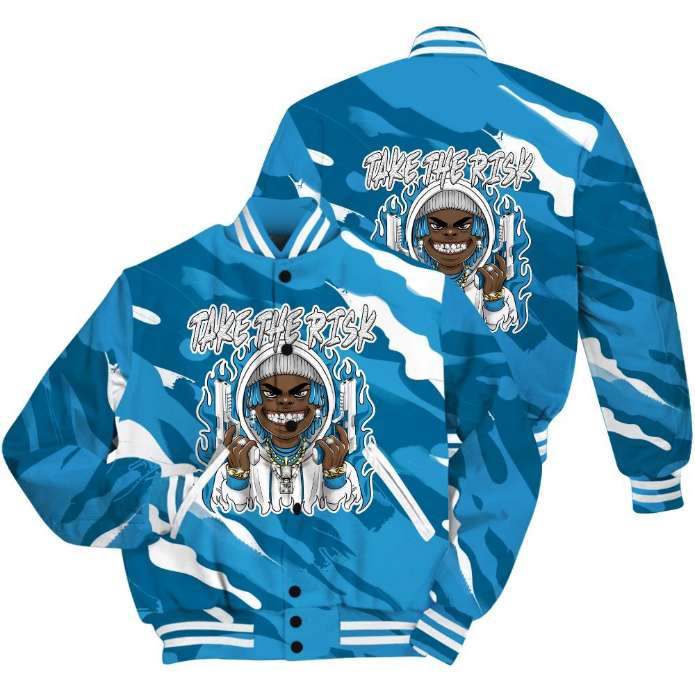 Varsity Jacket To Match Powder Blue 9s Shirt - Take The Risk Colored All Over Print