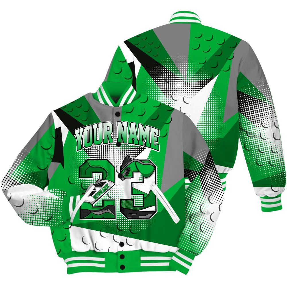 Varsity Jacket To Match Lucky Green 5s Shirt, Poly Custom Name Number 23 5s All Over Print