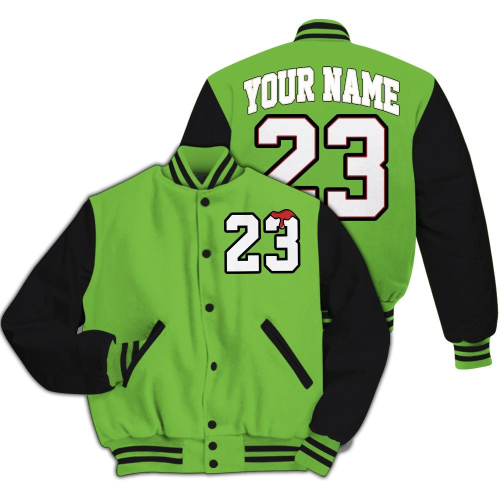 Varsity Jacket To Match Air Max Waffle SP Action Green - Custom Name Number 23 Drip All Over Print