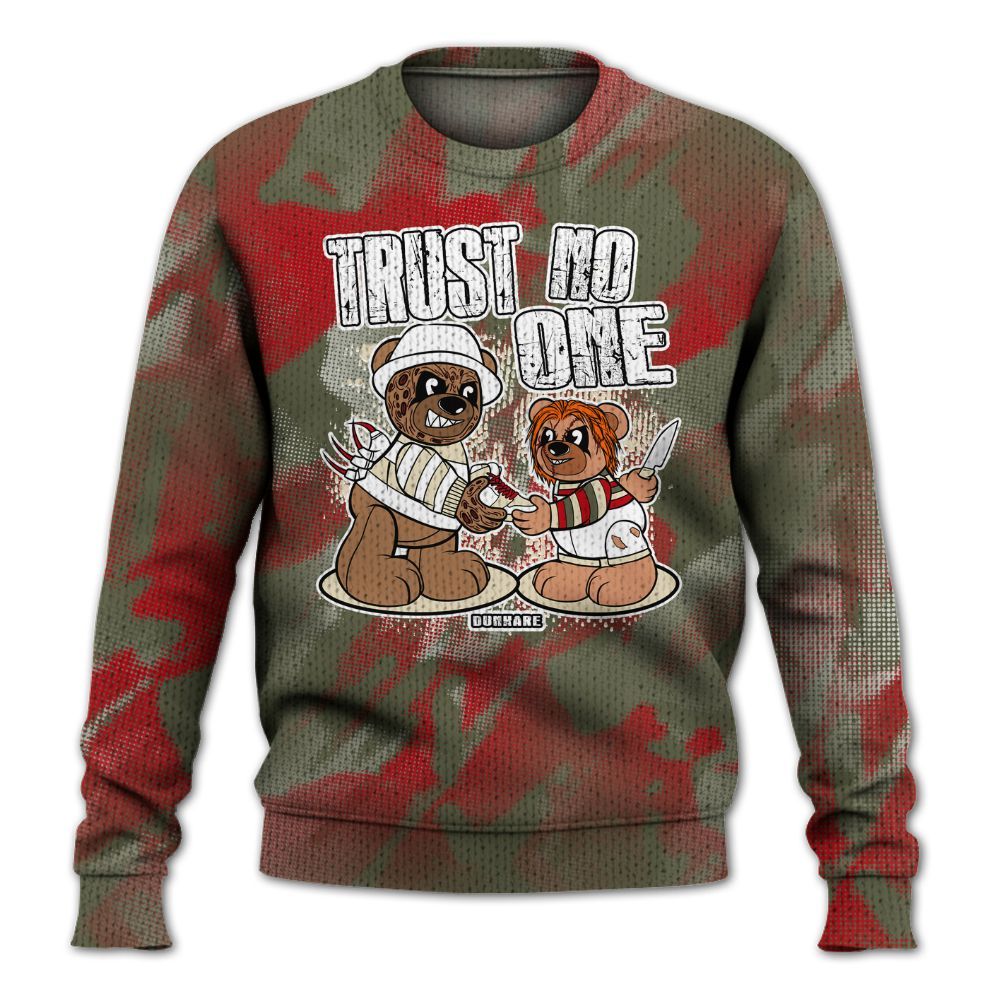Knitted Sweater To Match Travis Scott Low OG Medium Olive 1s - Trust No One Bear Abstract Halftone