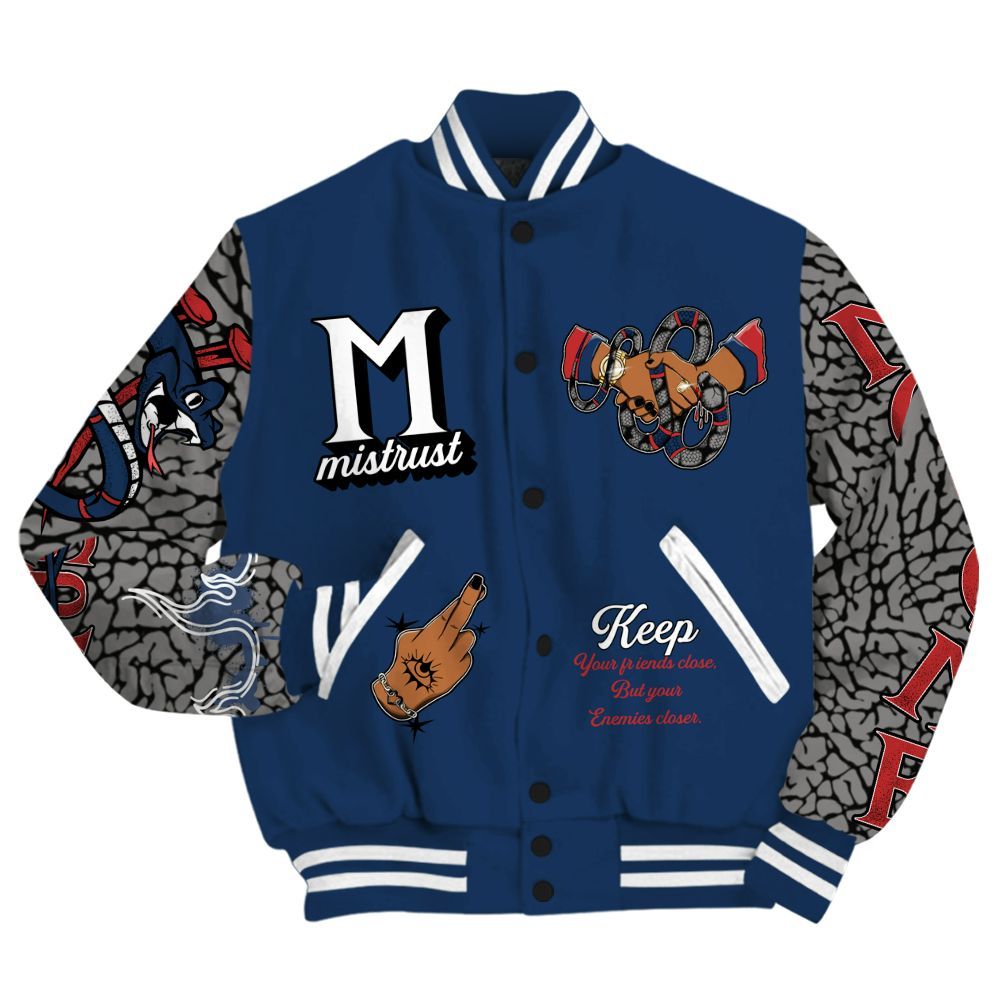 Varsity Jacket To Match SP Sport Royal 3s Shirt, Trust No One Snake-Bite Street Style All Over Print