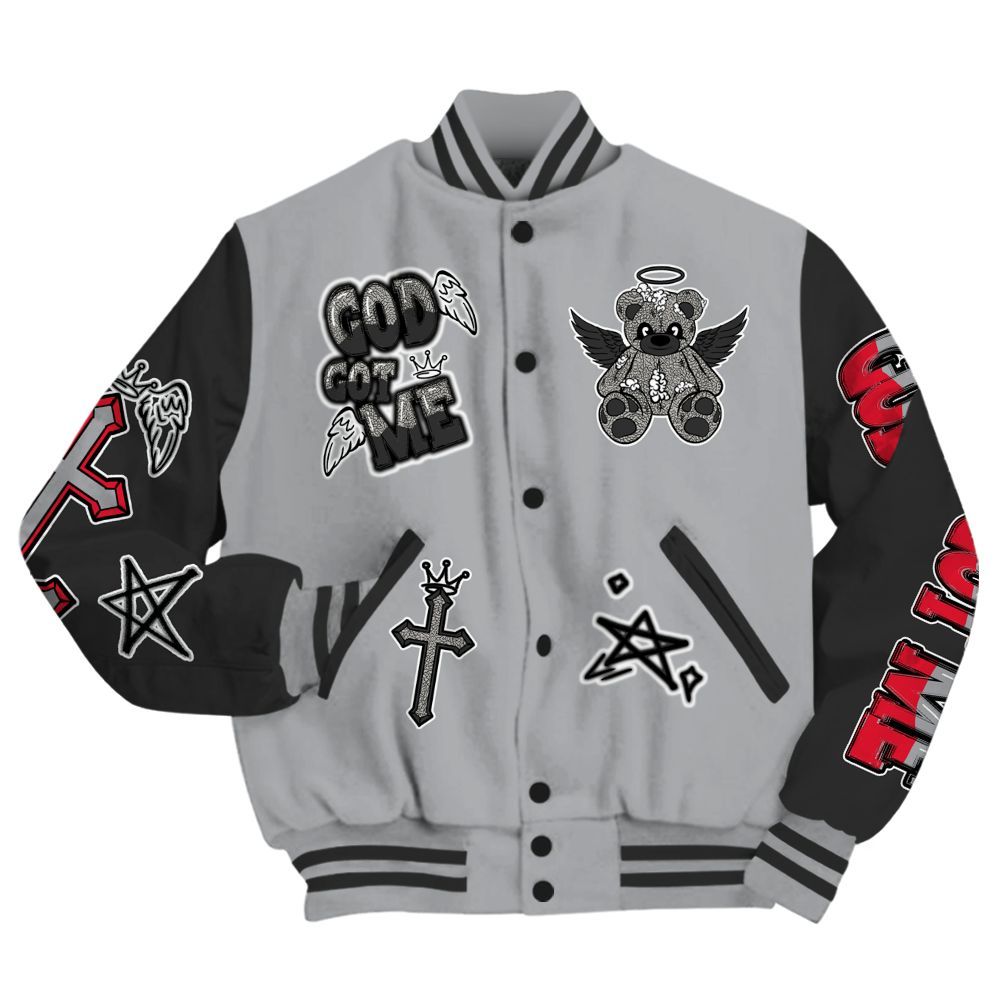 Varsity Jacket To Match Black Cement 3s - Gods Guides Me Bear All Over Print