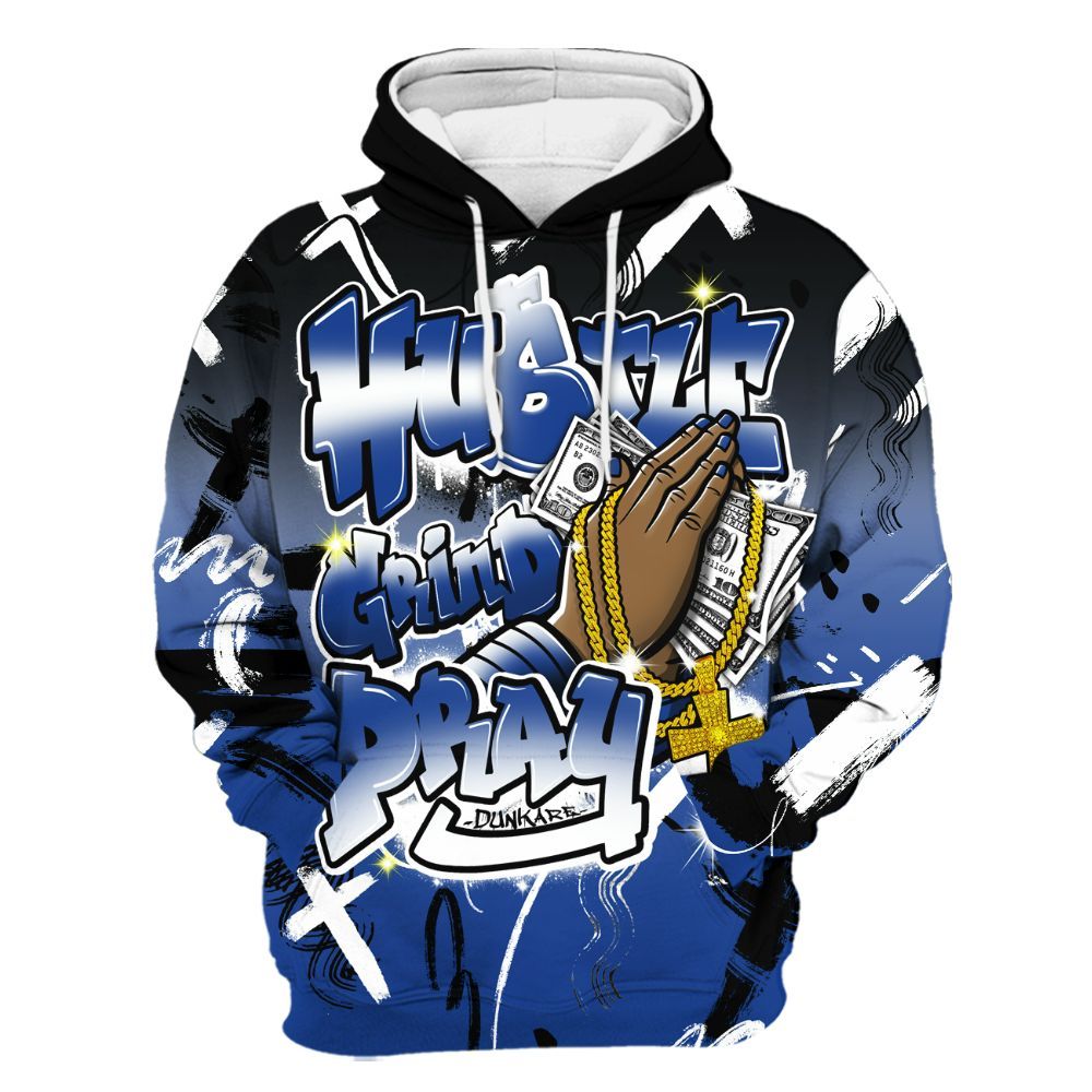 Hoodie To Match Air Foamposite One Royal - Money Hustle Grind Pray All Over Print