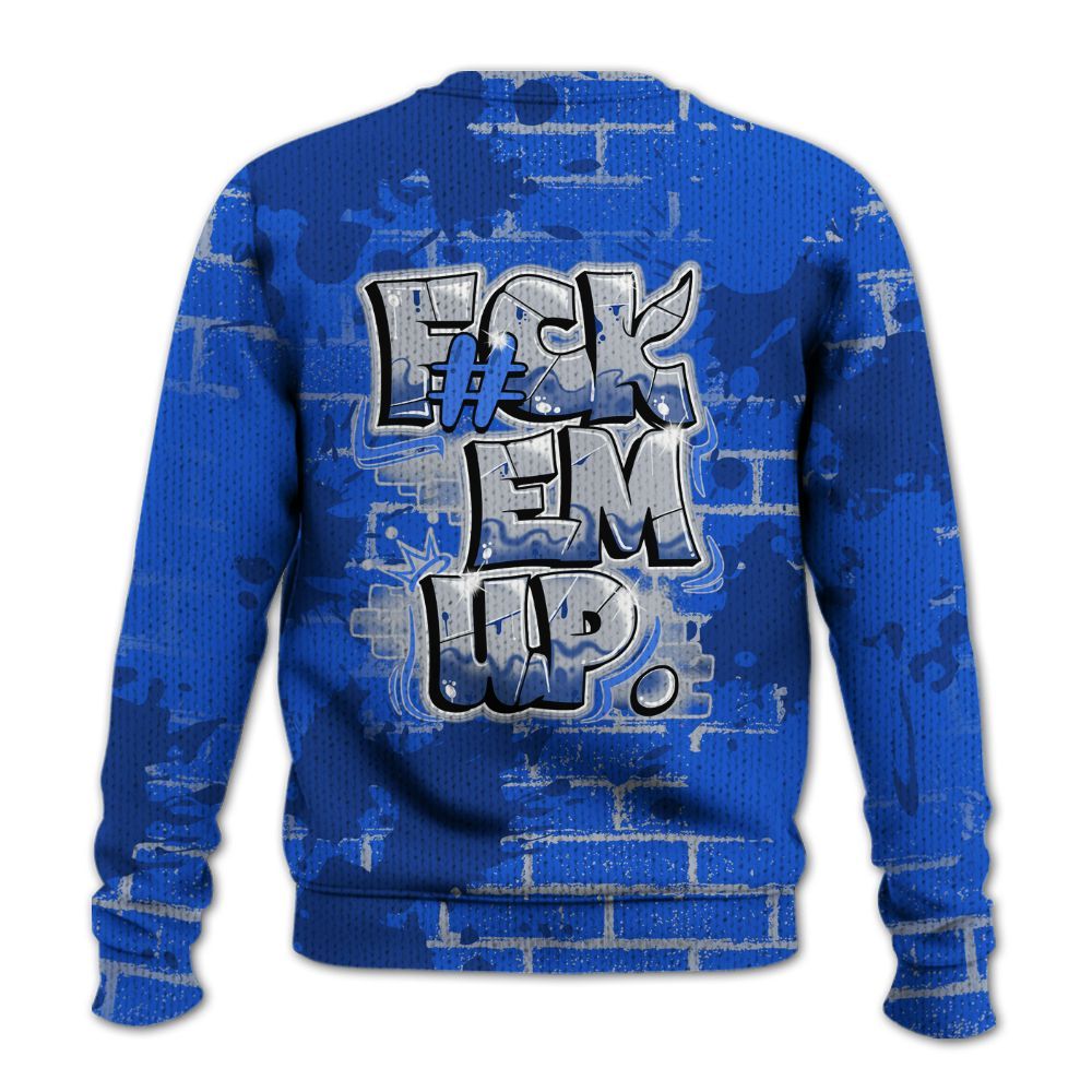 Knitted Sweater To Match Air Foamposite One Royal - F#ck Em Graphic Brick Art