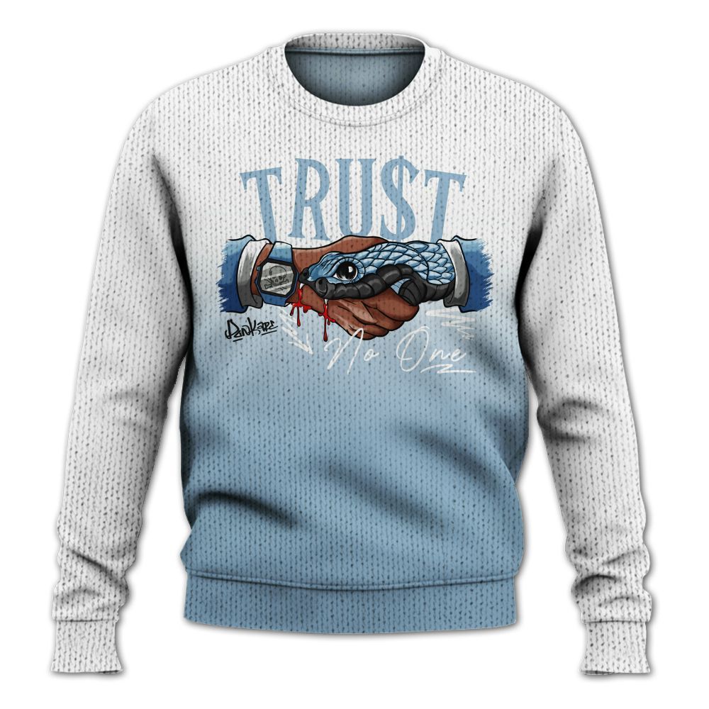 Knitted Sweater To Match High University Blue 1s - Snake Trust No One Drip