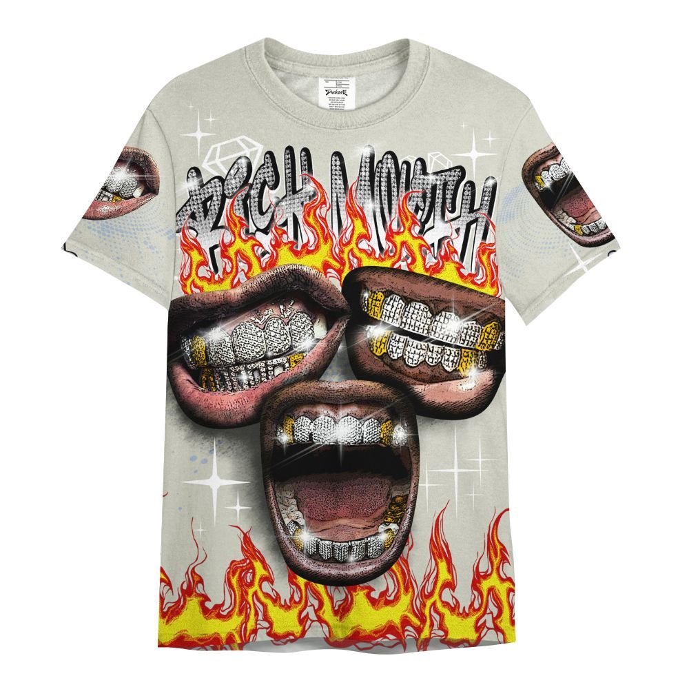 Shirt To Match Low OG Wolf Grey 1s - Rich Mouth Fire Rap Retro 90s All Over Print