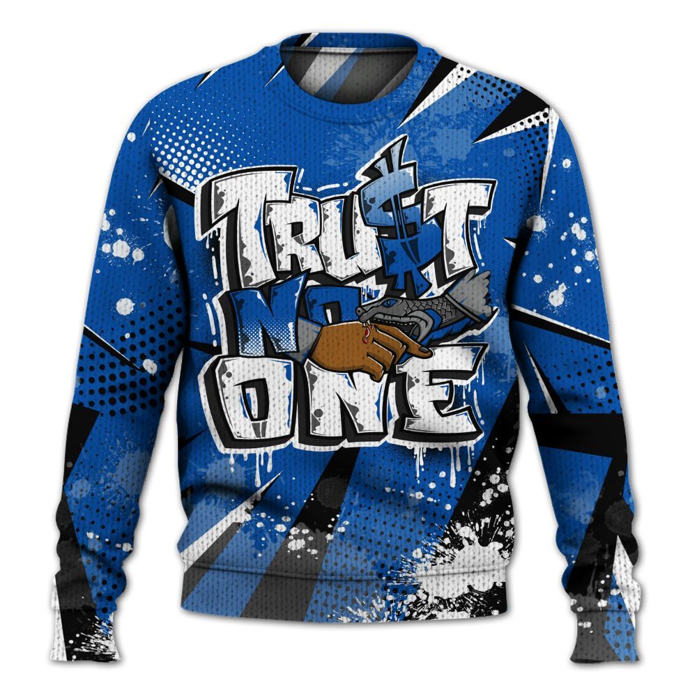 Knitted Sweater To Match Racer Blue 5s - Poly Trust No One Dripping