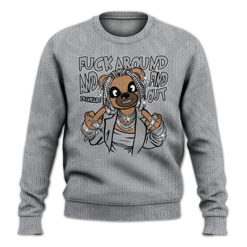 Knitted Sweater To Match Low OG Wolf Grey 1s - F#ck Around Bear Bear Monogram Graffiti