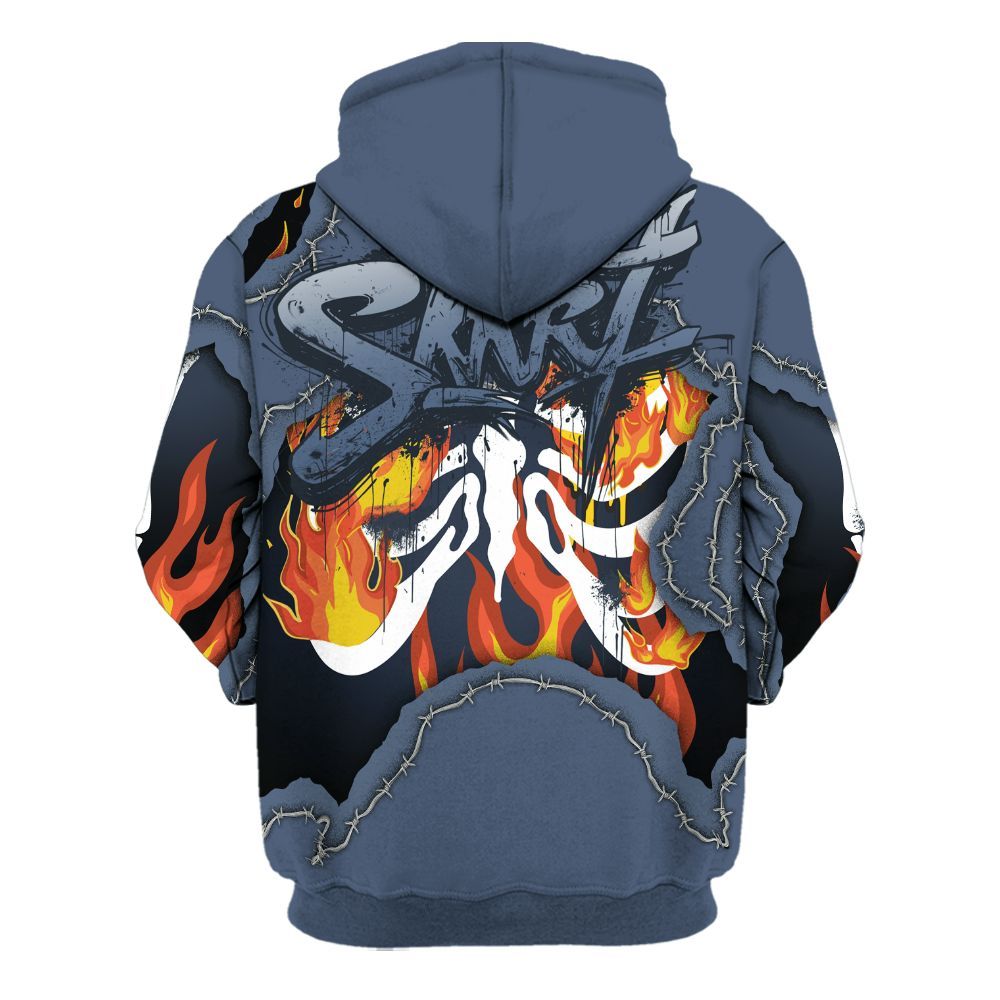 Hoodie To Match Low Diffused Blue 11s - Skeleton On Fire Skrrt All Over Print