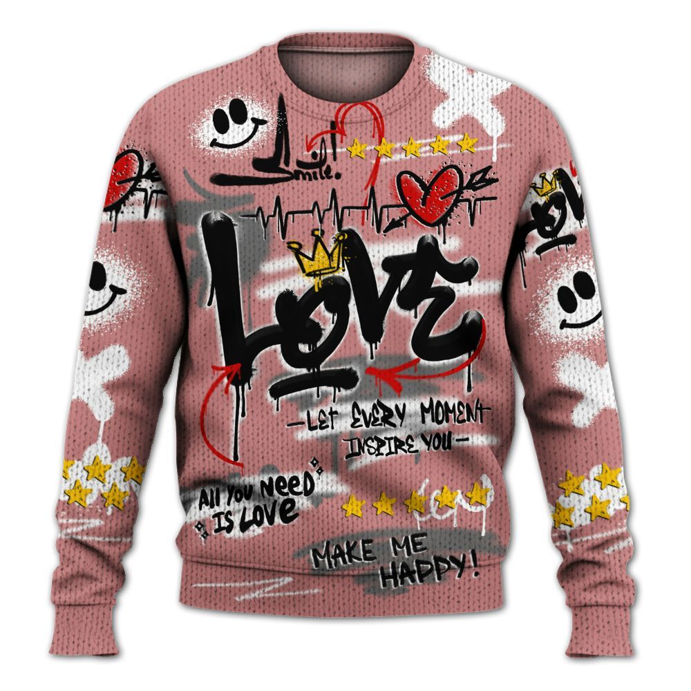 Knitted Sweater To Match Low OG Rust Pink 1s - Happy Love Beats Graffiti Streetwear