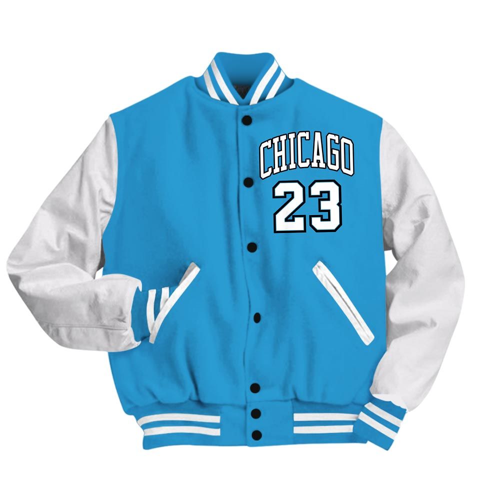 Varsity Jacket To Match Varsity Streetwear Custom Name Chicago 23, Powder Blue 9s T-Shirt, Sneaker Powder Blue 9s Baseball Varsity Jacket 1604 NCT