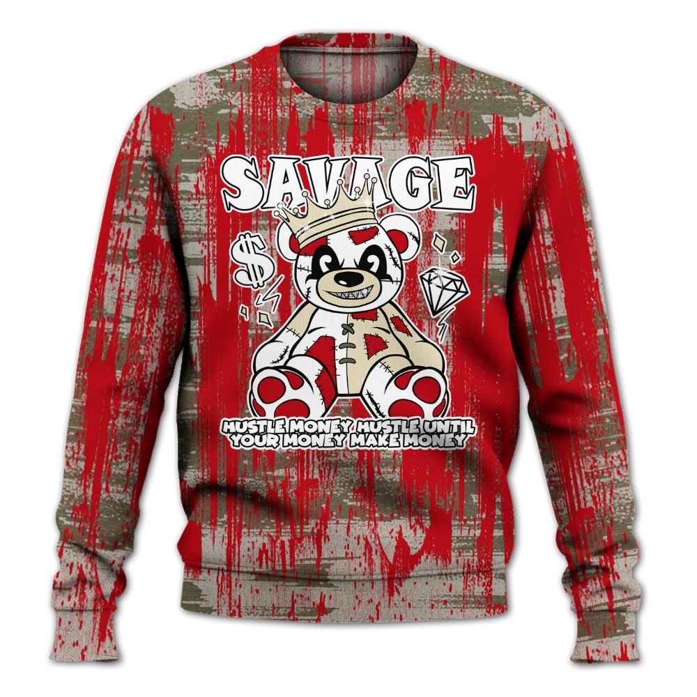 Sweatshirt To Match Low OG Medium Olive 1s - Savages Bear Glitch Art All Over Print