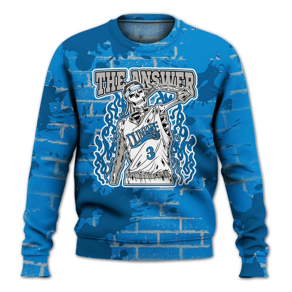 Sweatshirt To Match Military Blue 4s - Allen Answer Skeleton Brick All Over Print