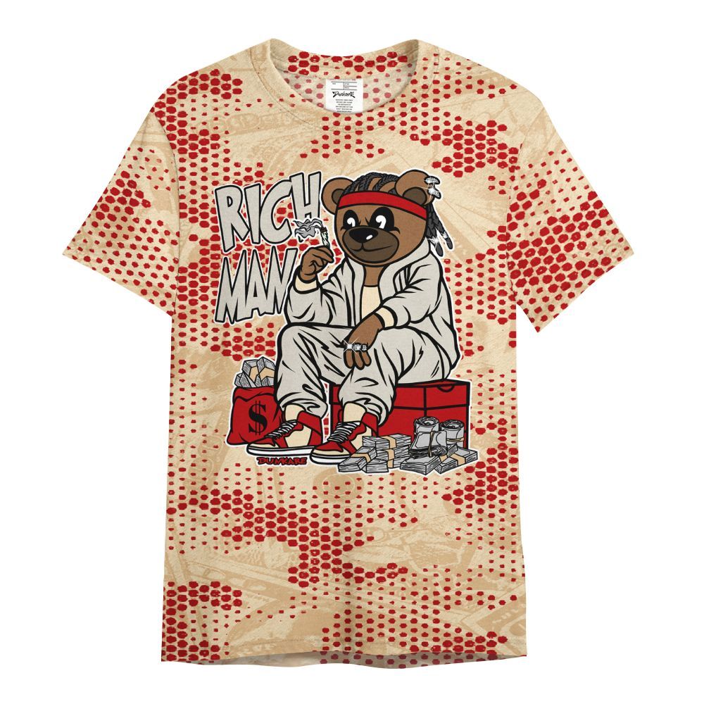 Shirt To Match Dunk Low Strawberry Waffle - Rich Man Bear Banknotes Art All Over Print