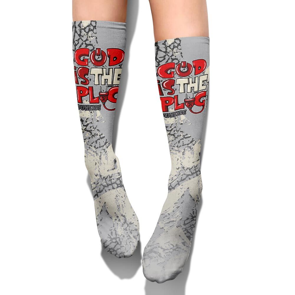 Sock To Match Cement Grey 3s - God Is The Power Cord Circle Splash