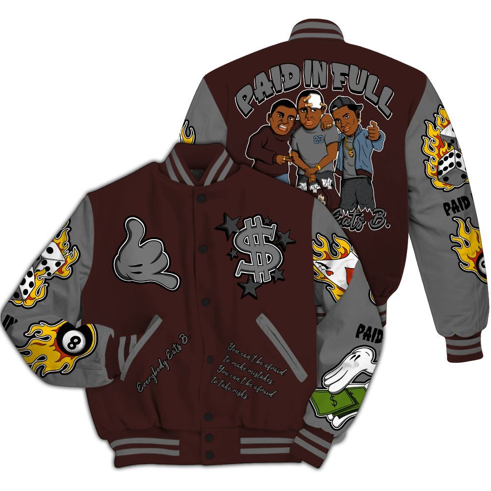 Varsity Jacket To Match Burgundy 5s - Everybody Paid In Full Graphic All Over Print