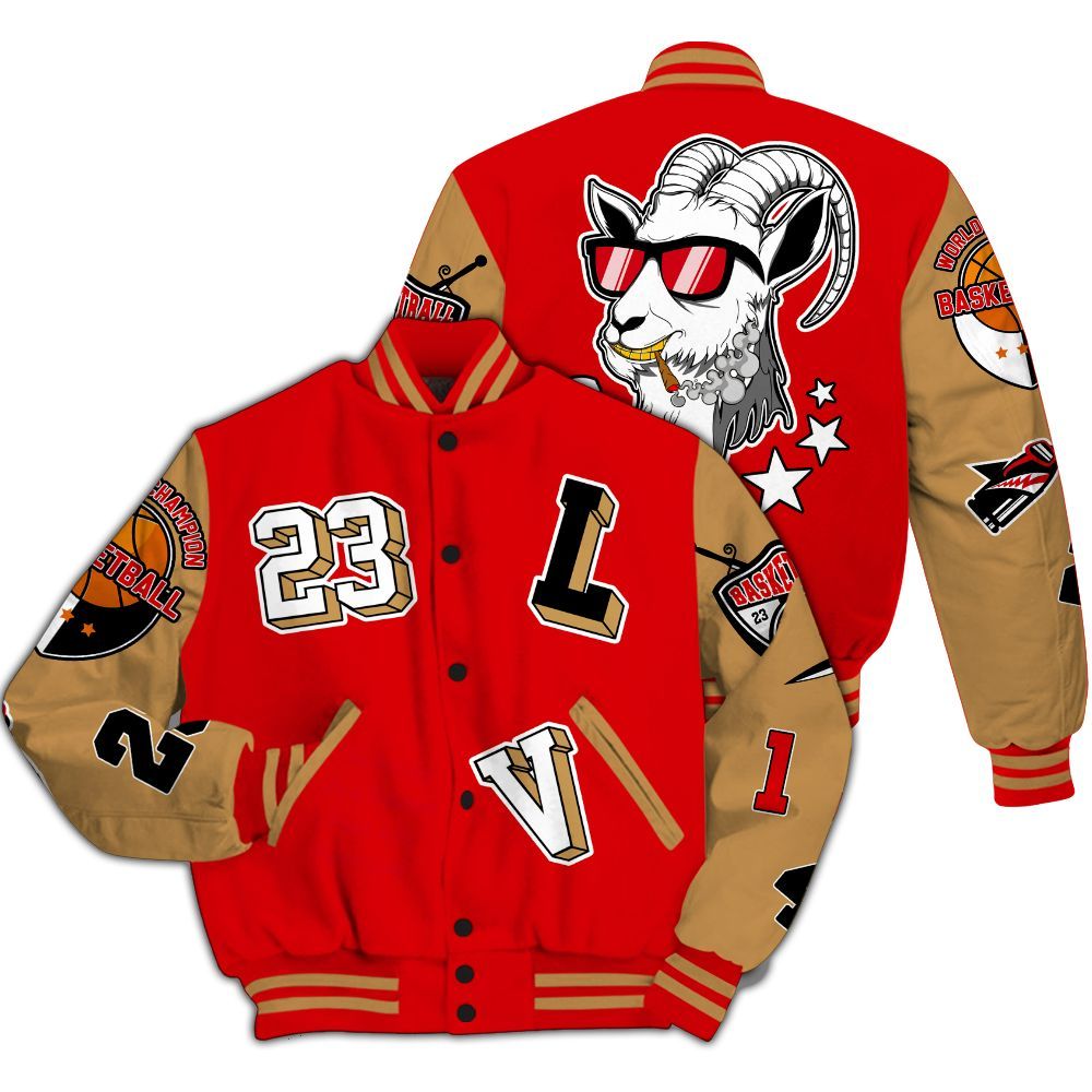 Varsity Jacket To Match Kobe 5 Red Year Of The Mamba - The GOAT Got Em Retro Graphic All Over Print