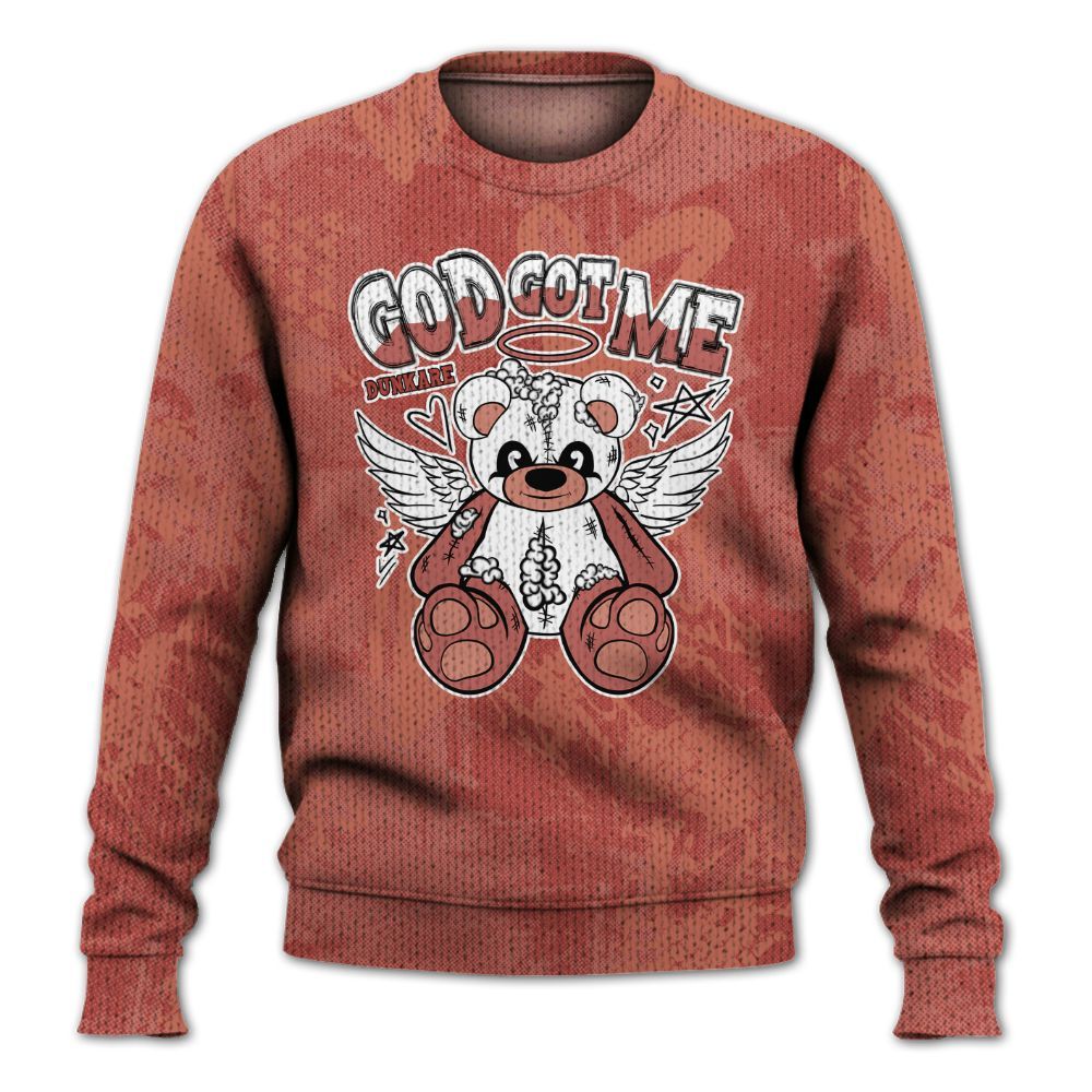 Knitted Sweater To Match Dune Red 13s - Gods Guides Me Bear Heart Grunge