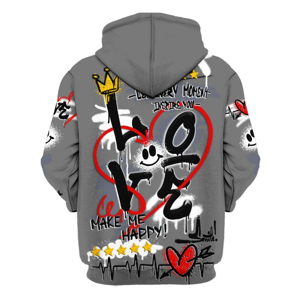 Hoodie To Match Cool Grey 6s - Happy Love Beats Graffiti Streetwear All Over Print