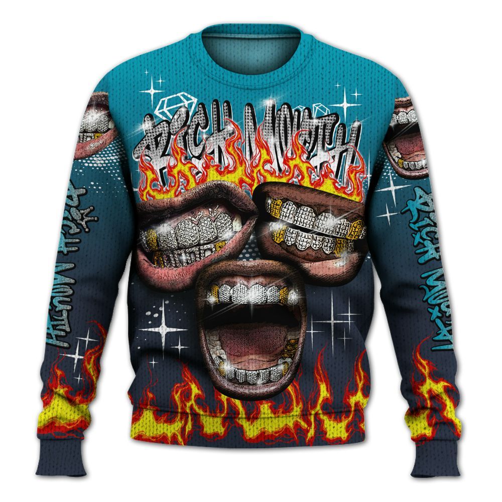 Knitted Sweater To Match Retro Obsidian 13s - Rich Mouth Fire Rap Retro 90s