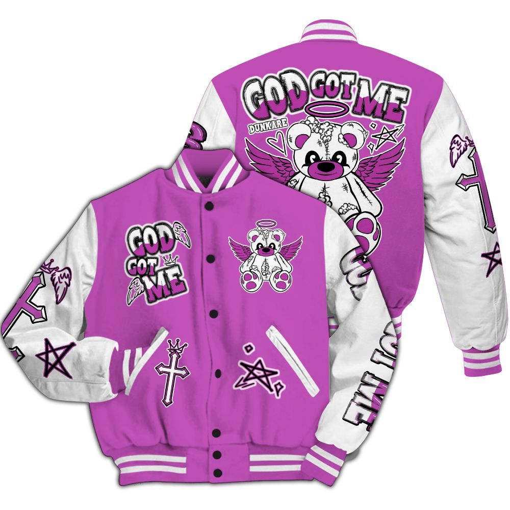 Varsity Jacket To Match Hyper Violet 4s - Gods Guides Me Bear All Over Print
