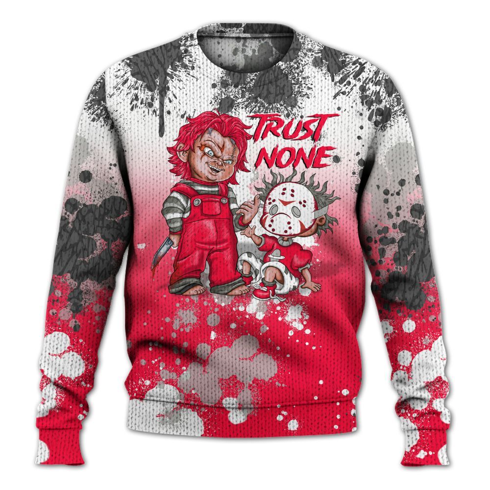 Knitted Sweater To Match Retro Fire Red 3s - Trust No One Scary