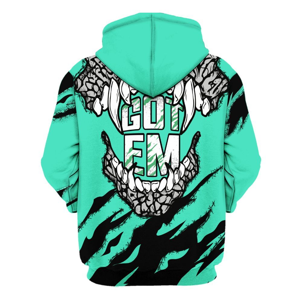 Hoodie To Match Black Green Glow 3s - GOT 'EM Skeleton Scratch Green Glow 3s All Over Print