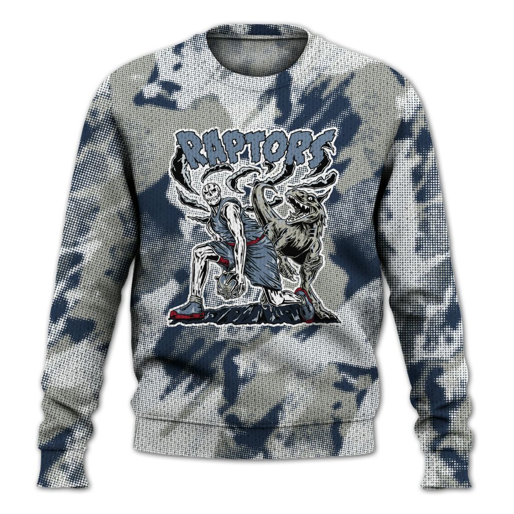 Knitted Sweater To Match White Midnight Navy 6s - Raptors Skeleton Abstract Halftone