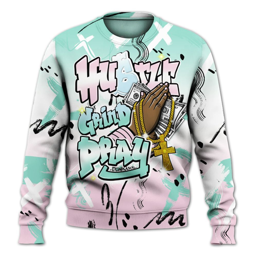 Sweatshirt To Match Retro Easter 5s - Money Hustle Grind Pray All Over Print