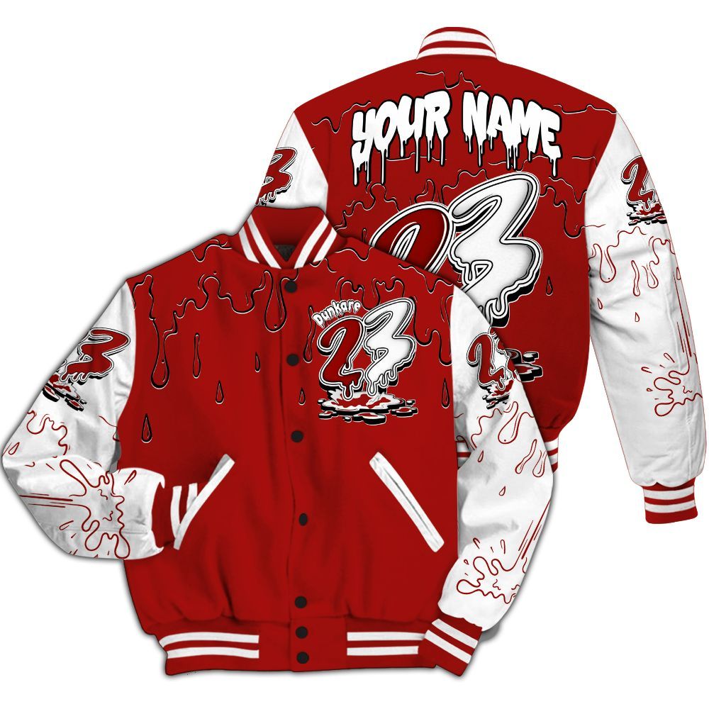 Varsity Jacket To Match High OG Varsity Red 1s - Custom Name 23 Drip Sludges All Over Print