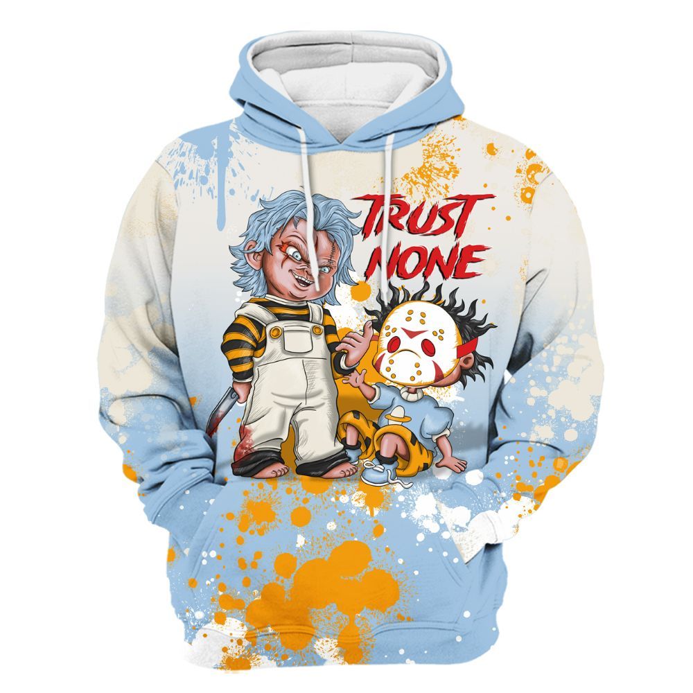 Hoodie To Match Retro High OG Pale Ivory Psychic Blue 1s - Trust No One Scary All Over Print