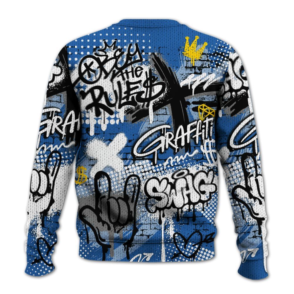 Knitted Sweater To Match Brave Blue 13s - True It Real Graffiti Streetwear