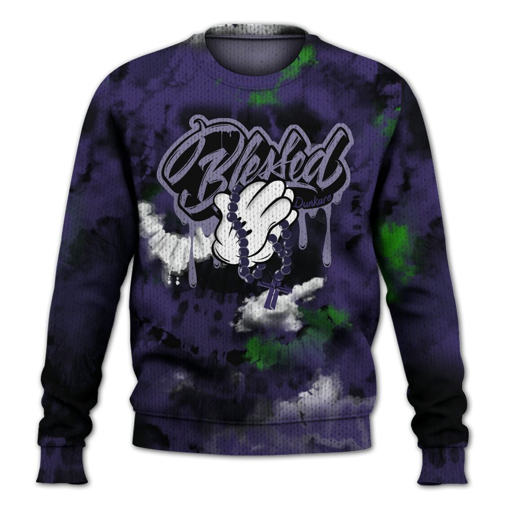 Knitted Sweater To Match Retro Court Purple 13s - God Blessed Tie Dye