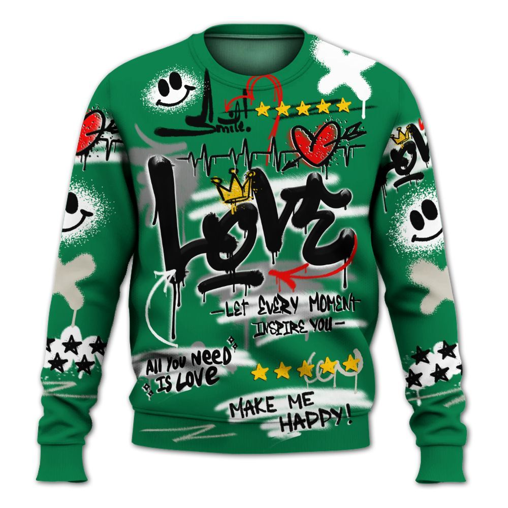 Sweatshirt To Match Lucky Green 2s - Happy Love Beats Graffiti Streetwear All Over Print