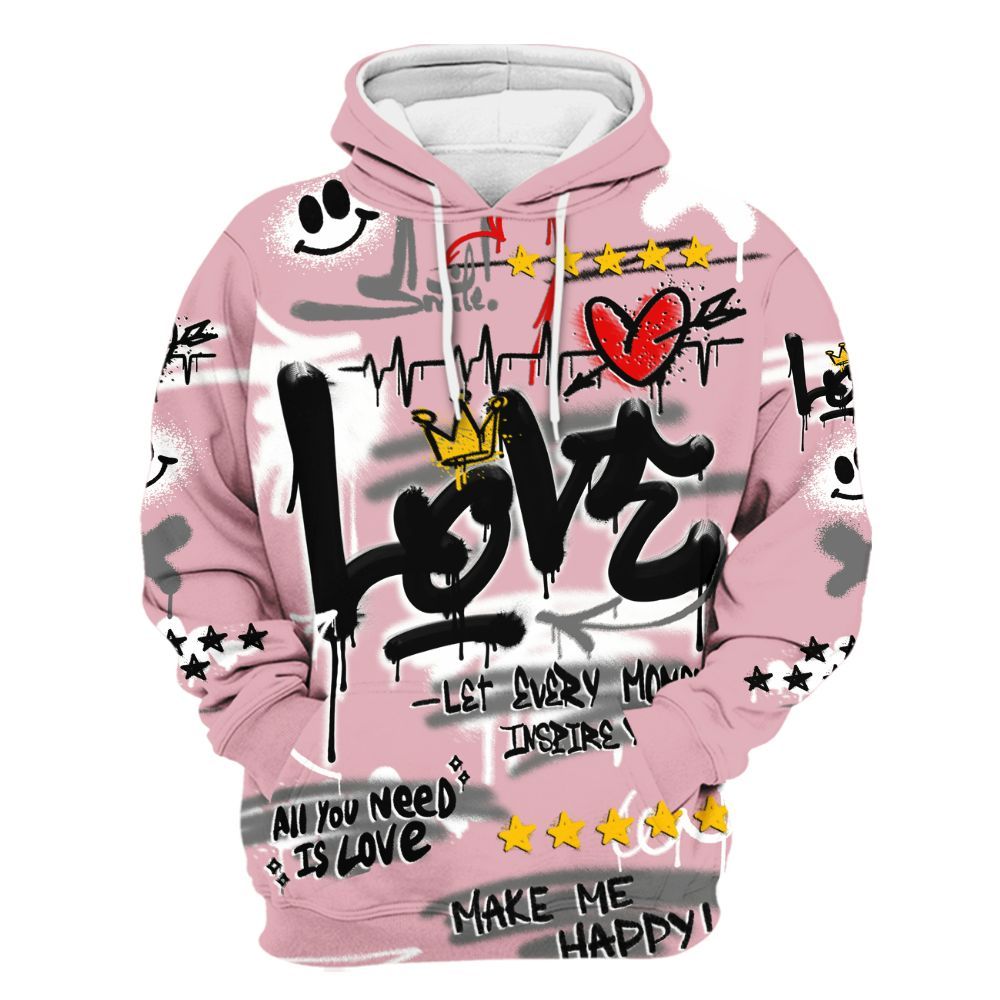 Hoodie To Match Air Max DN Pink Foam - Happy Love Beats Graffiti Streetwear All Over Print