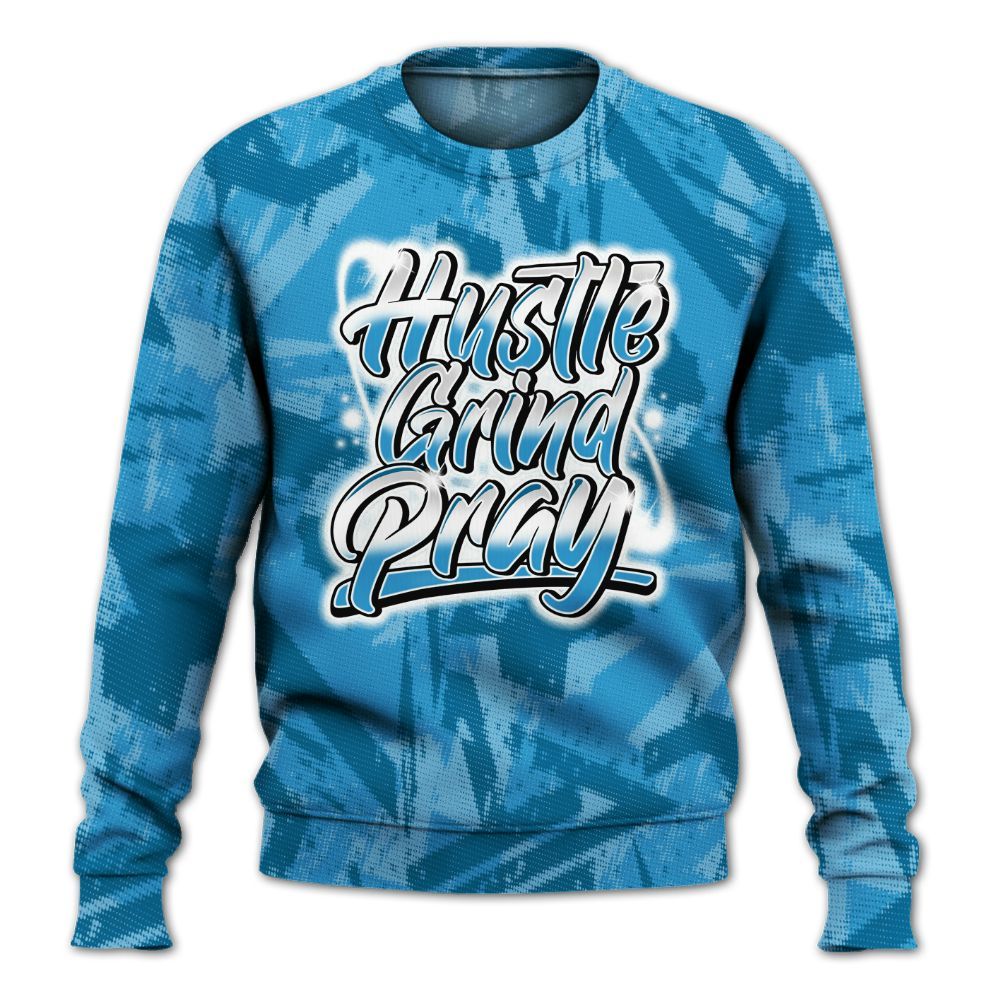 Sweatshirt To Match Powder Blue 9s - Hustles And Prayer Graphic Halftone All Over Print
