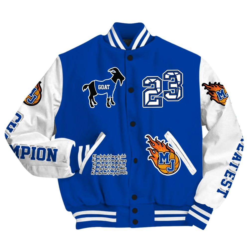 Varsity Jacket To Match Hyper Royal 12s - 23 G.0.A.T Jump Up Basketball All Over Print