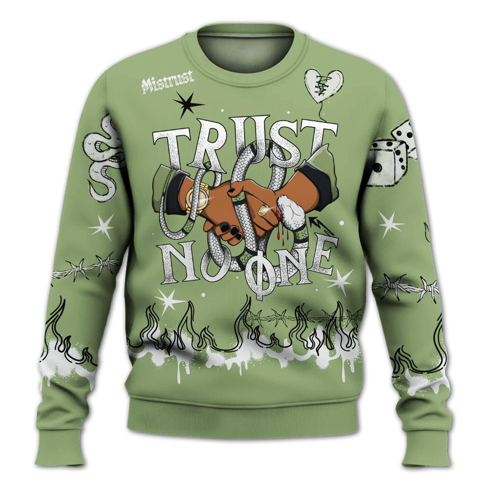 Sweatshirt To Match Oil Green 4s - Trust No One Snake-Bite Doodle Crayon All Over Print