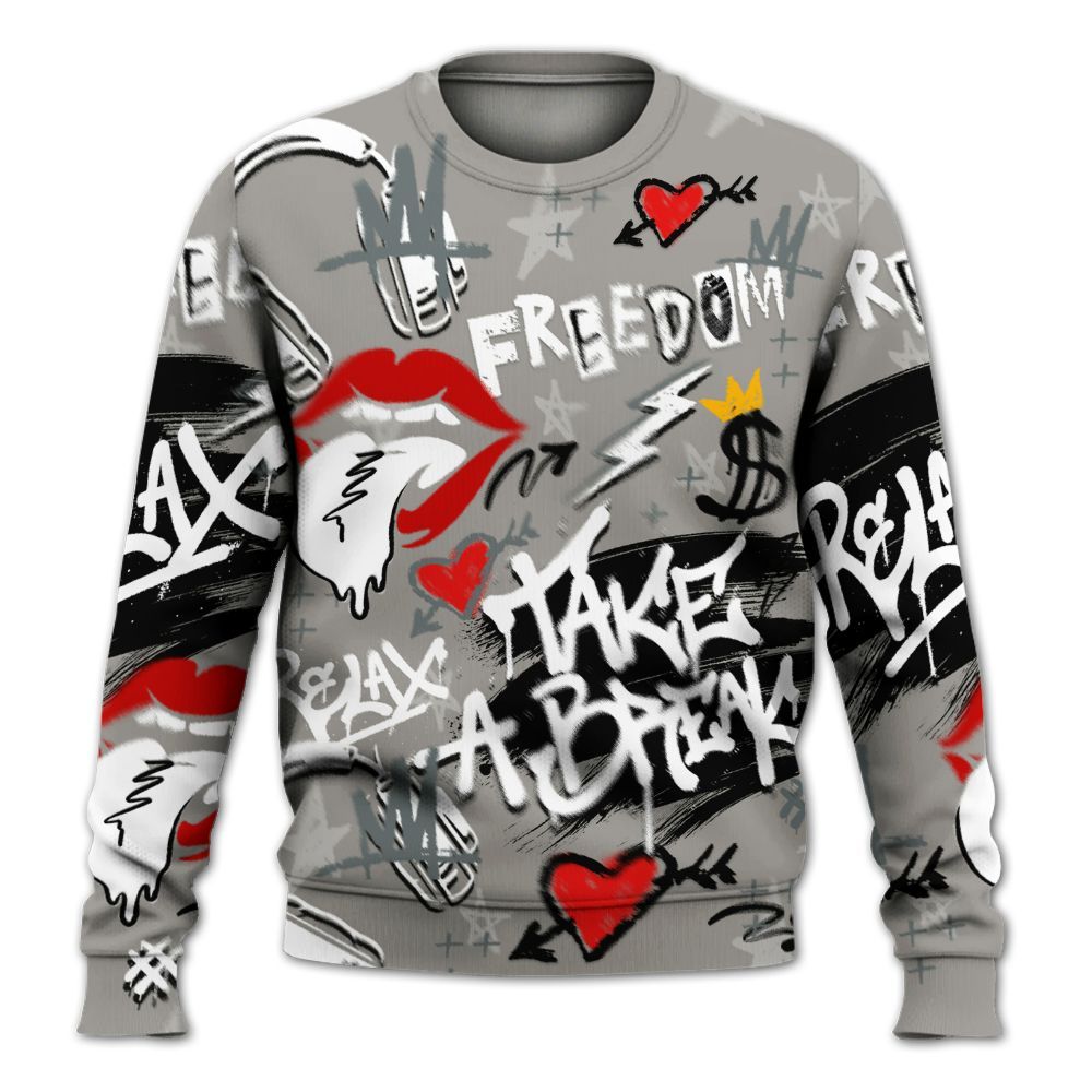 Sweatshirt To Match Cool Grey 9s - Take Break Freedom Graffiti Streetwear All Over Print
