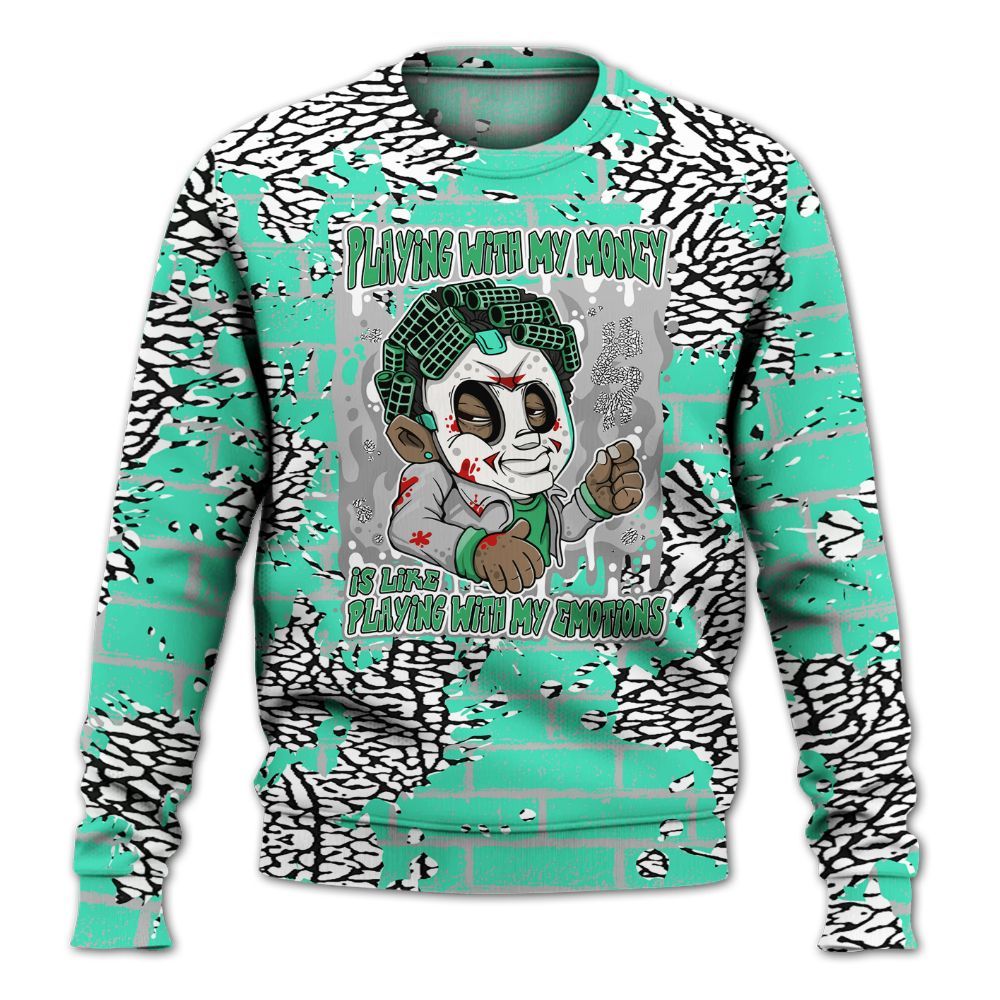 Sweatshirt To Match Black Green Glow 3s - Playing With My Money Graphic Halloween All Over Print
