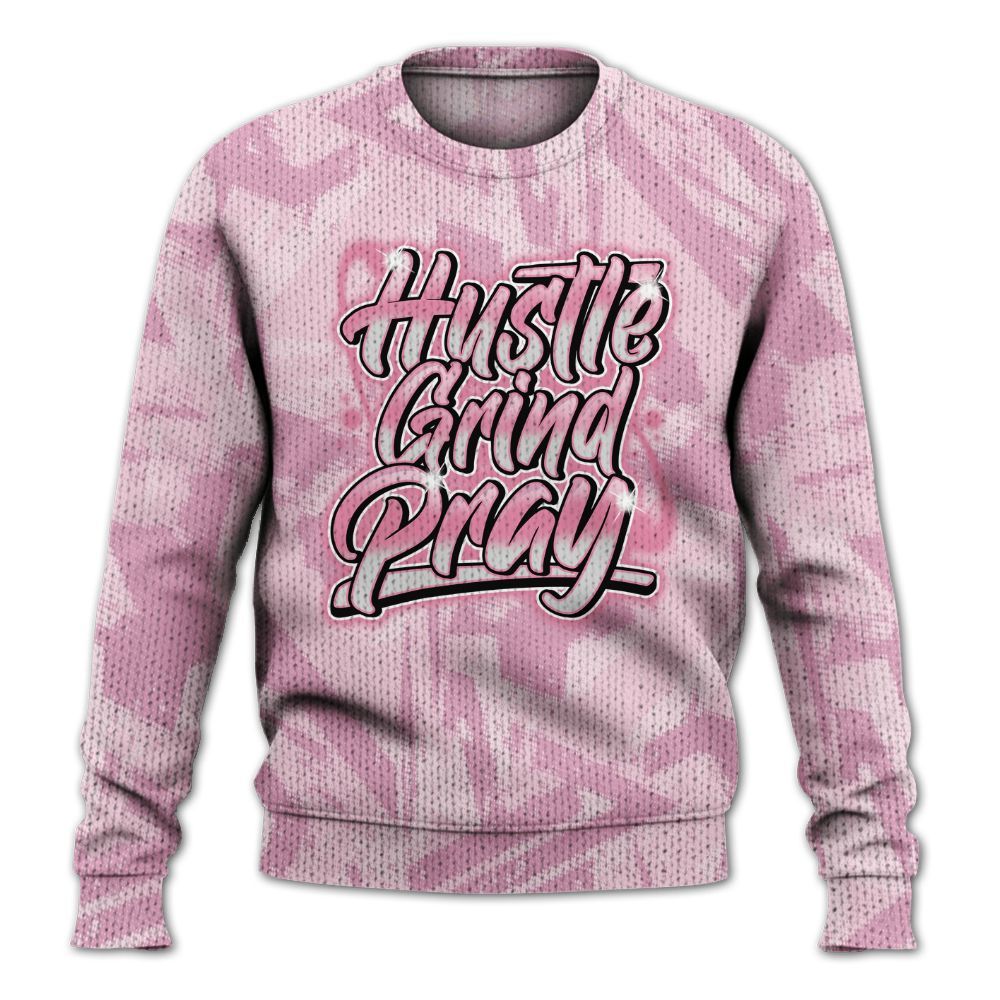 Knitted Sweater To Match Orchid 4s - Hustles And Prayer Graphic Halftone