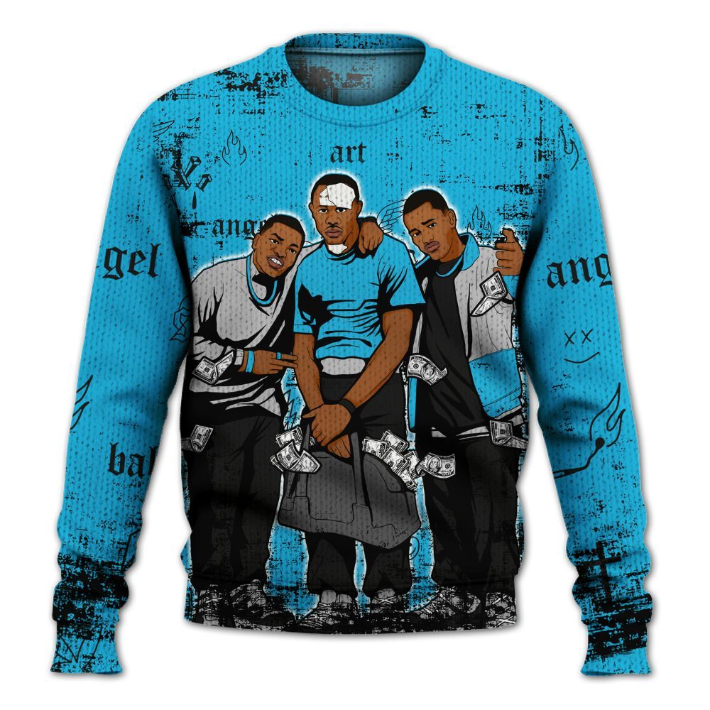 Sweater To Match Black University Blue 2026 14s - Paid In Full Money Graphic