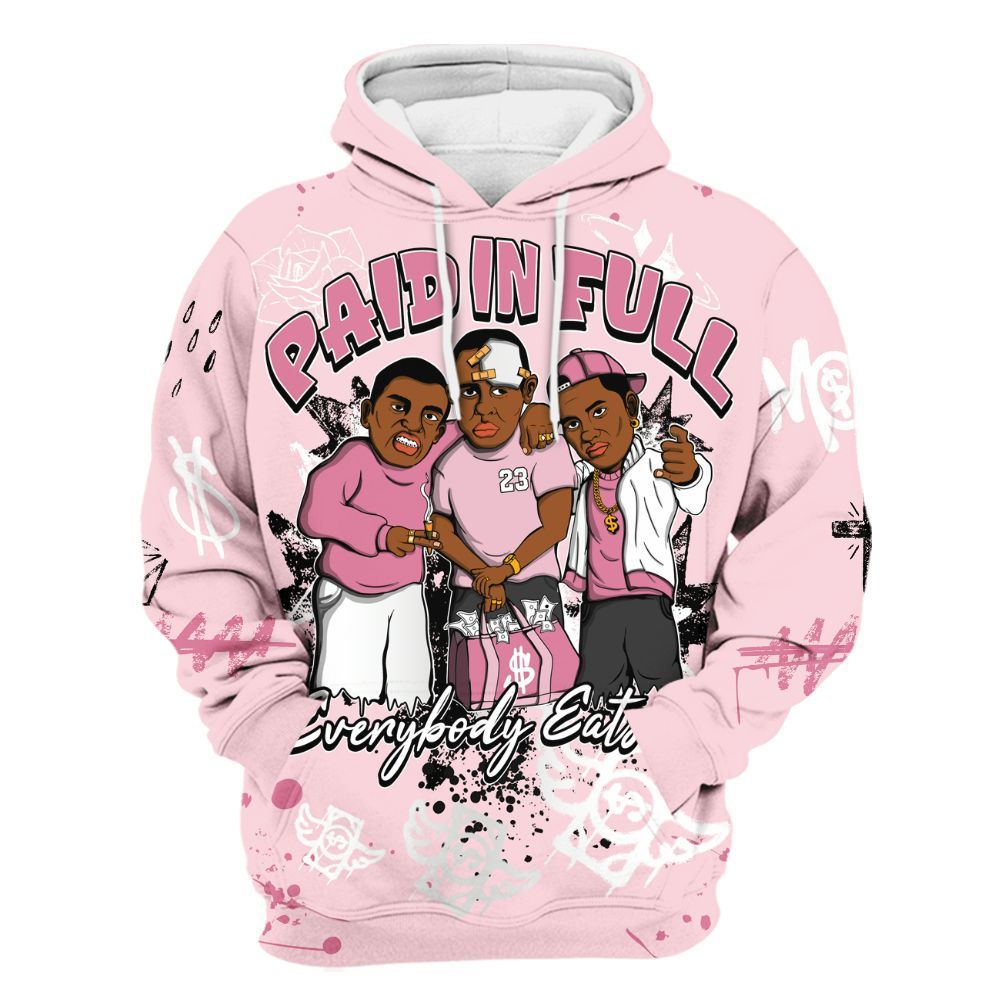 Hoodie To Match GS Pearl Pink 12s Shirt, Everybody Paid In Full Crayon All Over Print